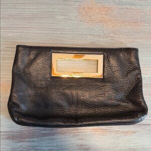 Michael Kors Black Leather Wristlet with Gold Accent